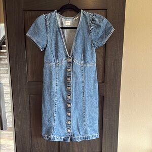 Levi's Blue Puff Sleeve V-Neck Sheath Dress